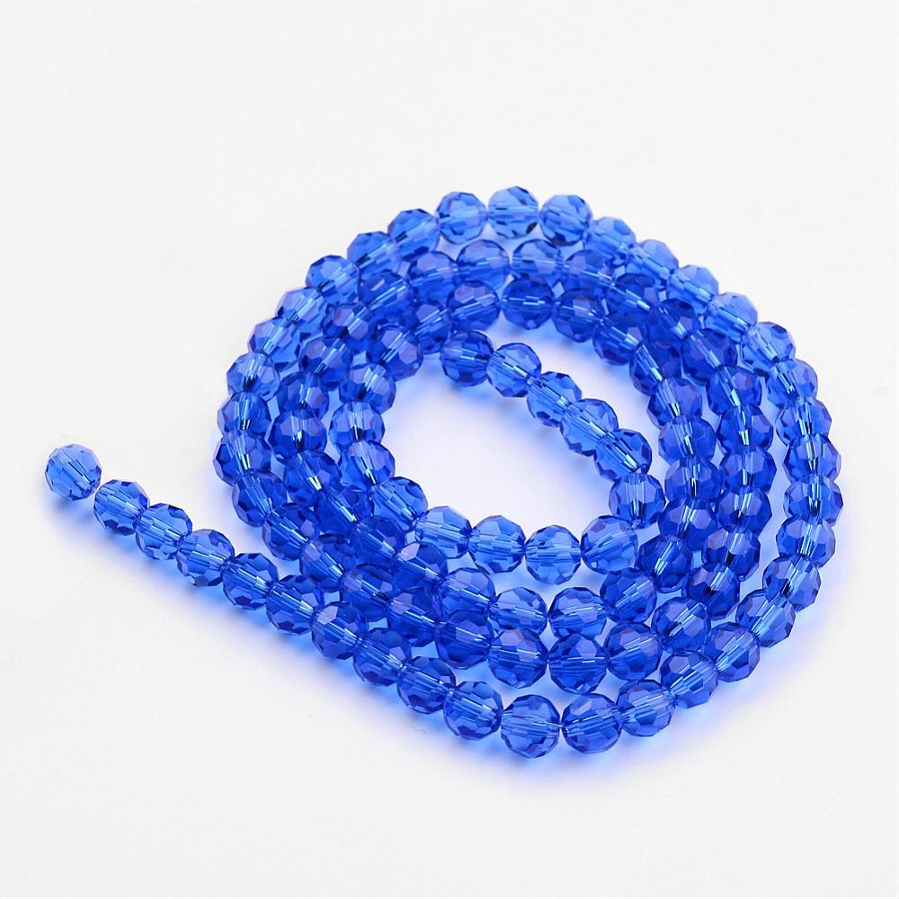Blue Transparent Glass - Faceted Round - 8mm - Appx 65 per strand