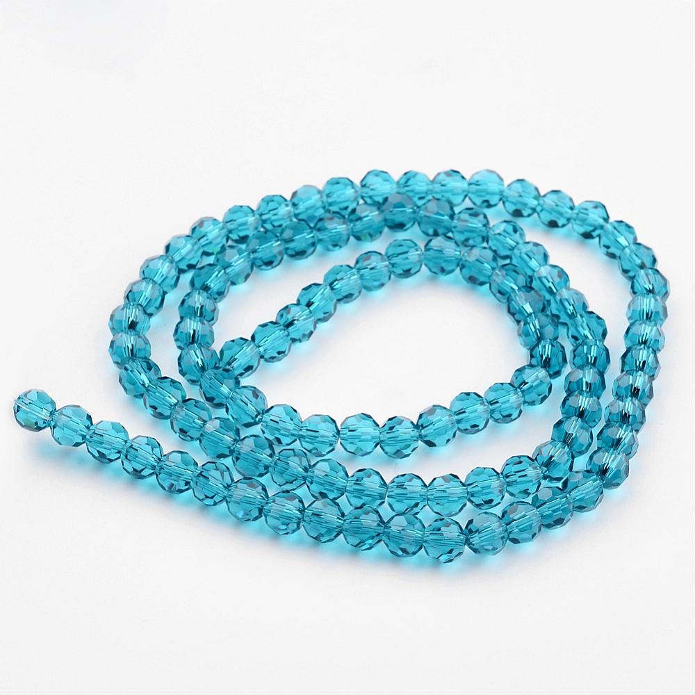 Cyan Transparent Glass Bead - Faceted Round - 8mm - Appx 65 per strand