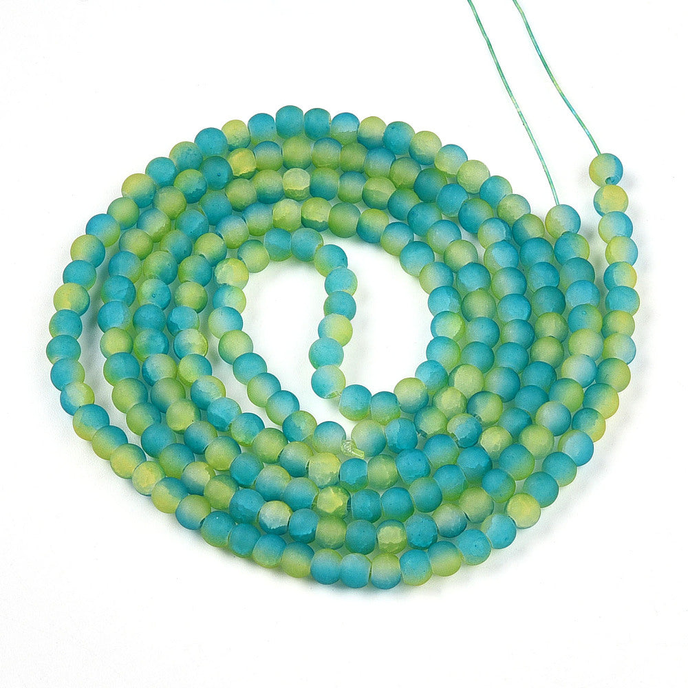 Dark Turquoise Two Tone Frosted Crackle Glass Beads - Round - 4-4.5x3-4mm - Appx 215 per strand