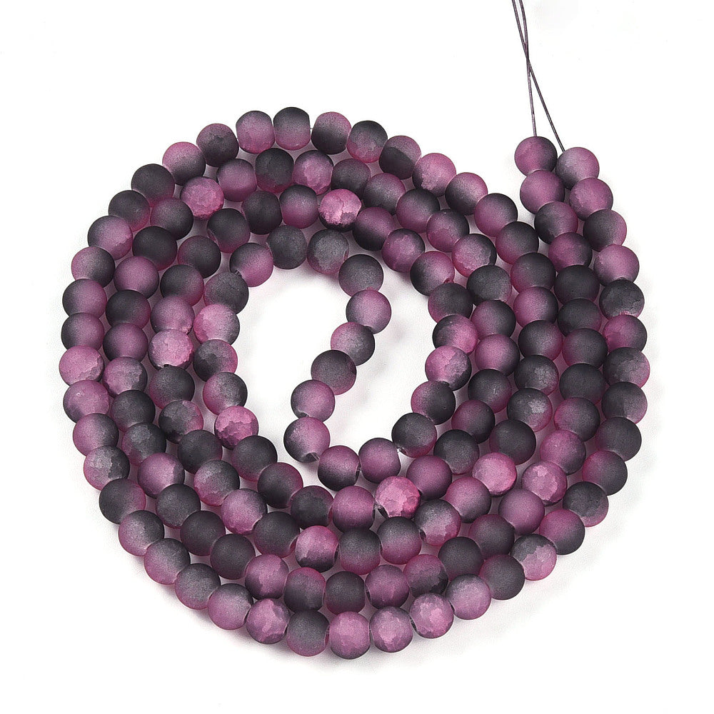 Hot Pink Two Tone Frosted Crackle Glass Beads - Round - 6-6.5x5-5.5mm - Appx 147~149per strand