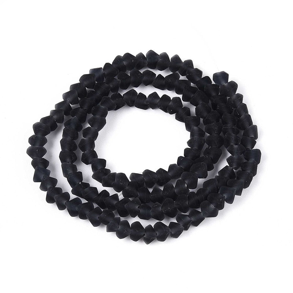 Prussian Blue Frosted Transparent Glass Beads Strand - Triangle - 3-3.5x4-4.5x4-4.5mm - Appx 121-131 per strand