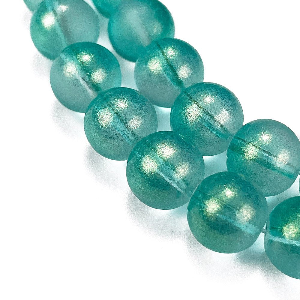 Dark Turquoise with Gold Powder Frosted Transparent Glass Bead - Round - 10mm