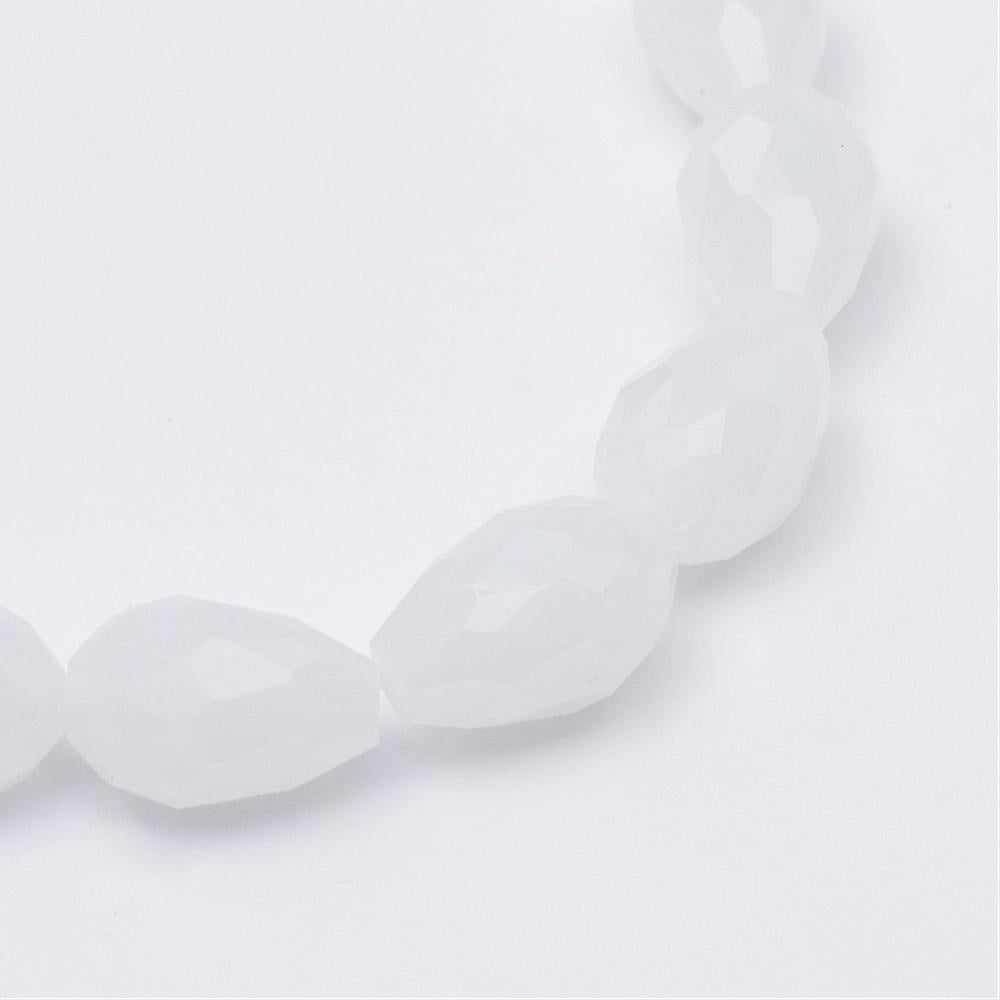 White Glass Beads - Teardrop Faceted - 11-12x8mm - 26 beads per bag