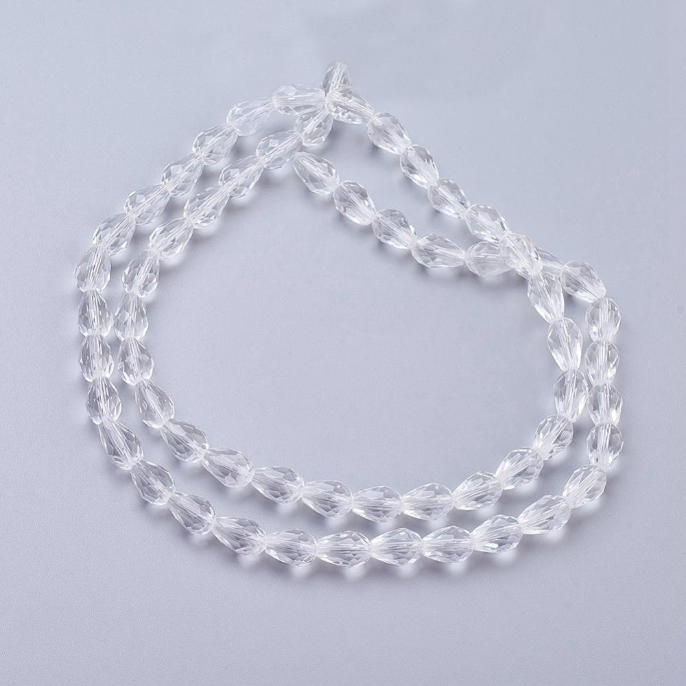 Clear Glass Beads - Faceted Drop - 11x8mm - Appx 57 per strand