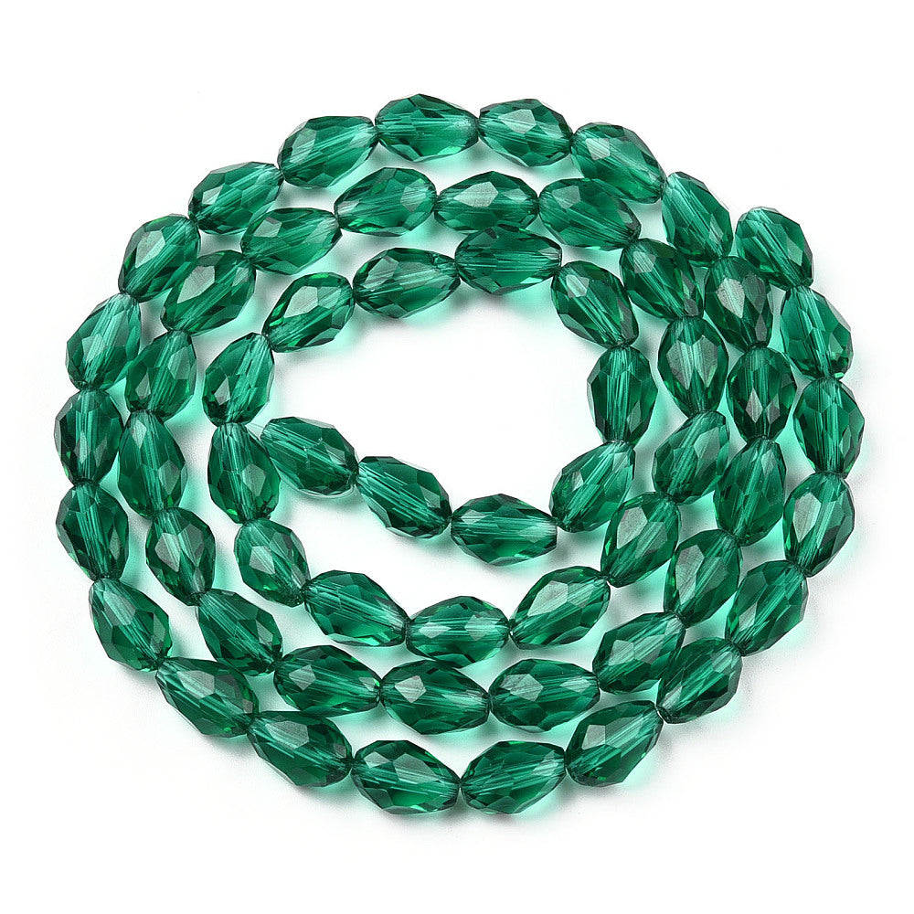 Teal Glass Beads - Faceted Drop - 11x8mm - Appx 57 per strand