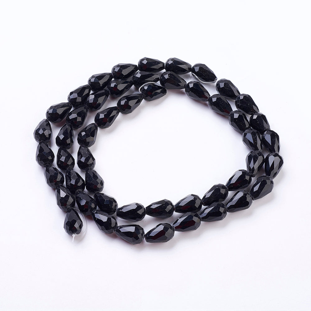 Black Glass Beads - Faceted Teardrop - 15x10mm - Appx 48 per strand