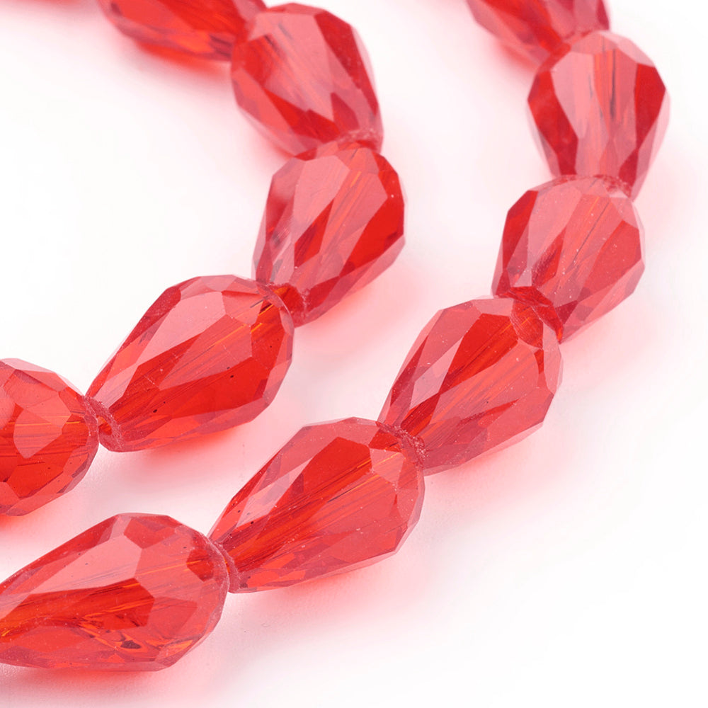 Red Glass Beads - Faceted Teardrop - 15x10mm - Appx 48 per strand
