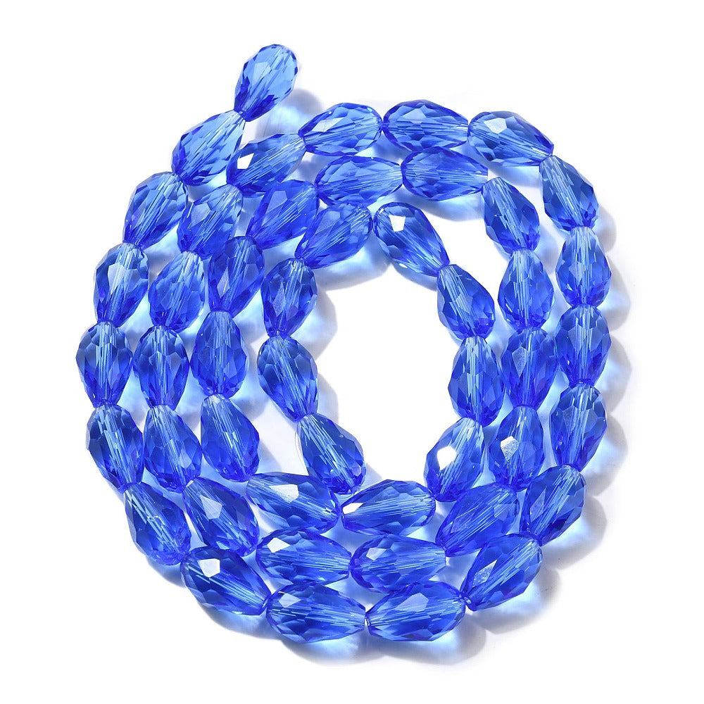 Blue Glass Beads - Faceted Teardrop - 15x10mm - Appx 48 per strand