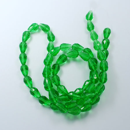 Green Glass Beads - Faceted Teardrop - 15x10mm - 10 per bag