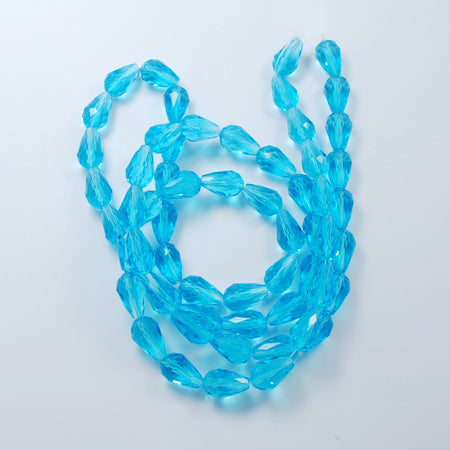 Deep Sky Blue Glass Beads - Faceted Teardrop - 15x10mm - Appx 48 per strand