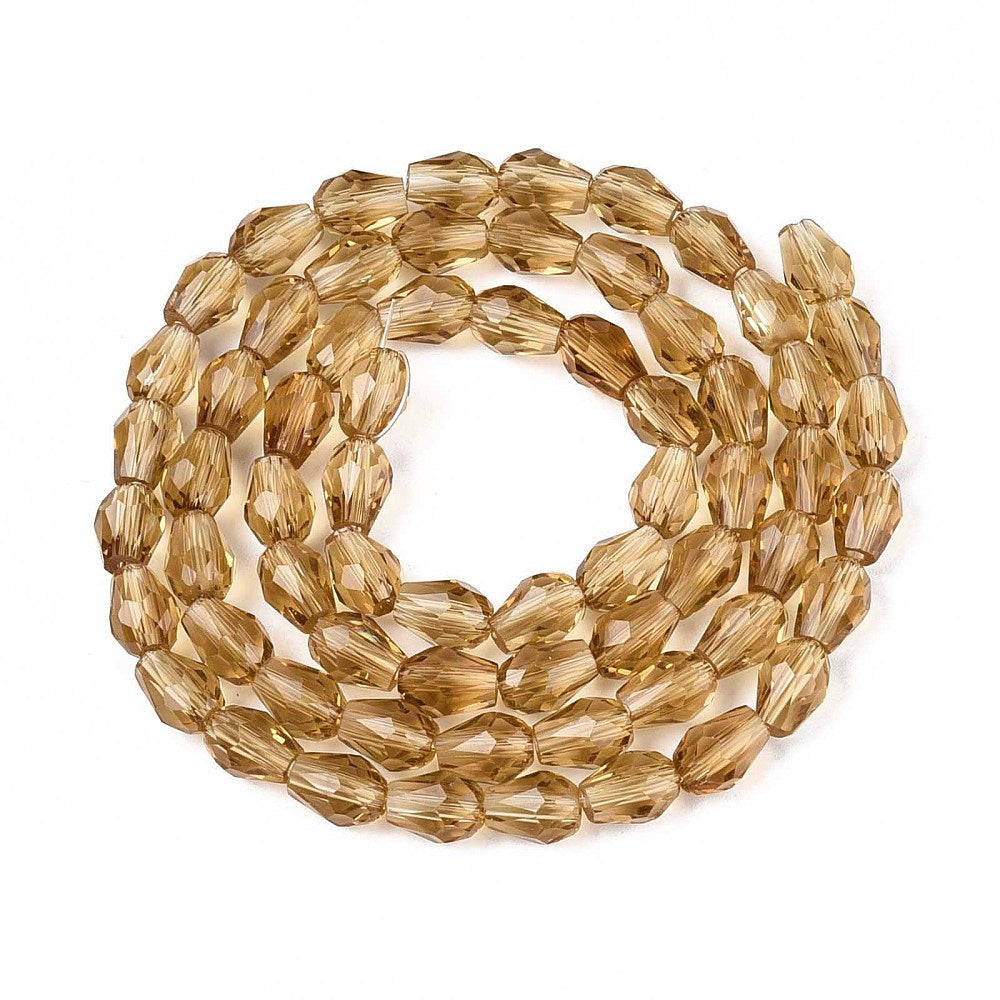 Dark Goldenrod Transparent Glass Bead - Faceted Teardrop - 8x6mm - Appx 65 per strand