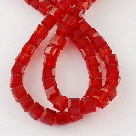 Red Glass Bead - Faceted Cube - 4-5x4-5x4-5mm - Appx 98 per strand