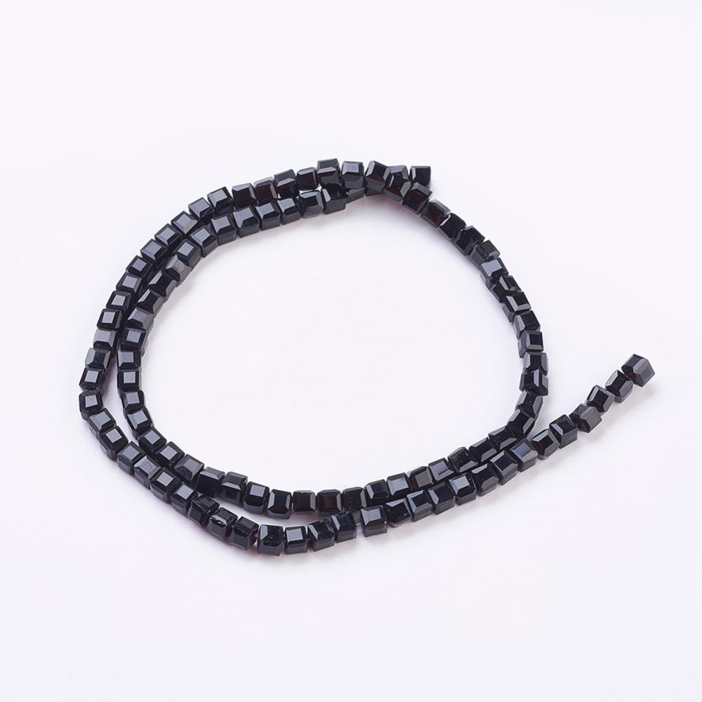Black Glass Bead - Faceted Cube - 4-5x4-5x4-5mm - Appx 98 per strand