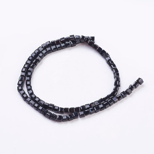 Black Glass Bead - Faceted Cube - 4-5x4-5x4-5mm - Appx 98 per strand