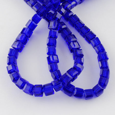 Blue Glass Bead  - Faceted Cube - 5-6x5-6x5-6mm