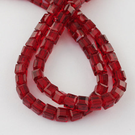 Dark Red Glass Bead  - Faceted Cube - 7-8x7-8x7-8mm - Appx 97 per strand