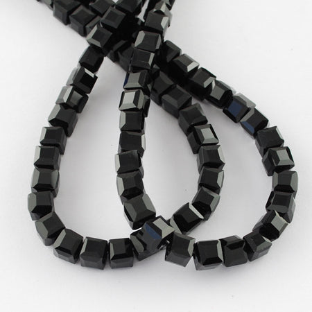 Black Glass Bead - Faceted Cube - 7-8x7-8x7-8mm - Appx  97 per strand
