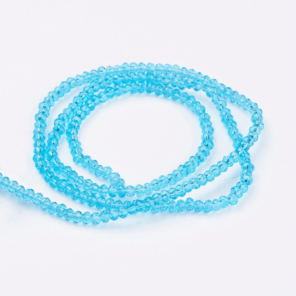 Dark Turquoise Transparent Glass Beads - Faceted Rondelle - 2.9-3.3x2mm - Appx 135 per strand