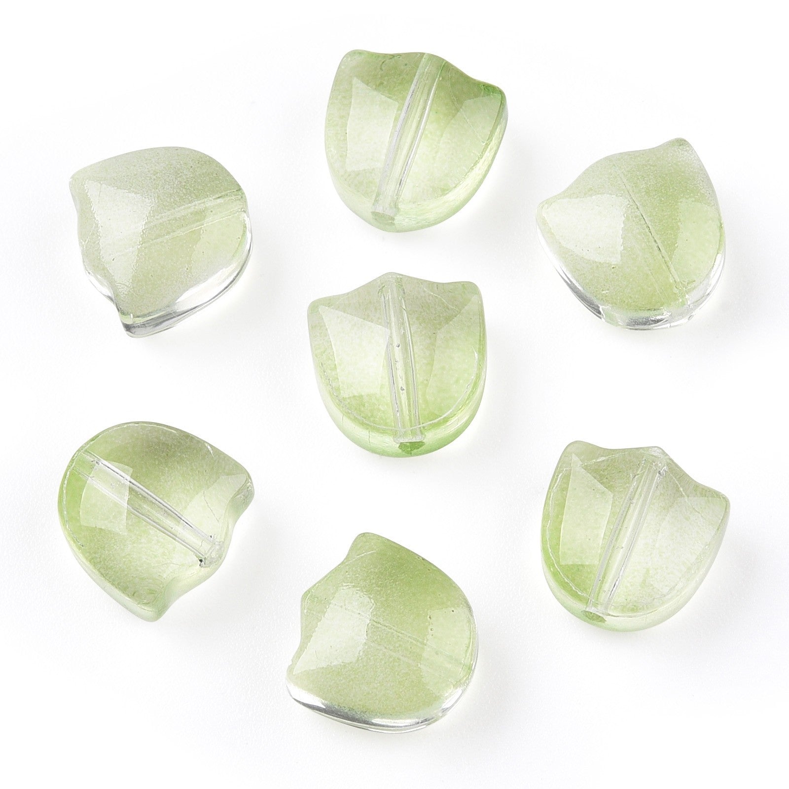 Pale Green Transparent Glass Beads - Tulip Flower - 9x9x5.5mm - 10 per bag