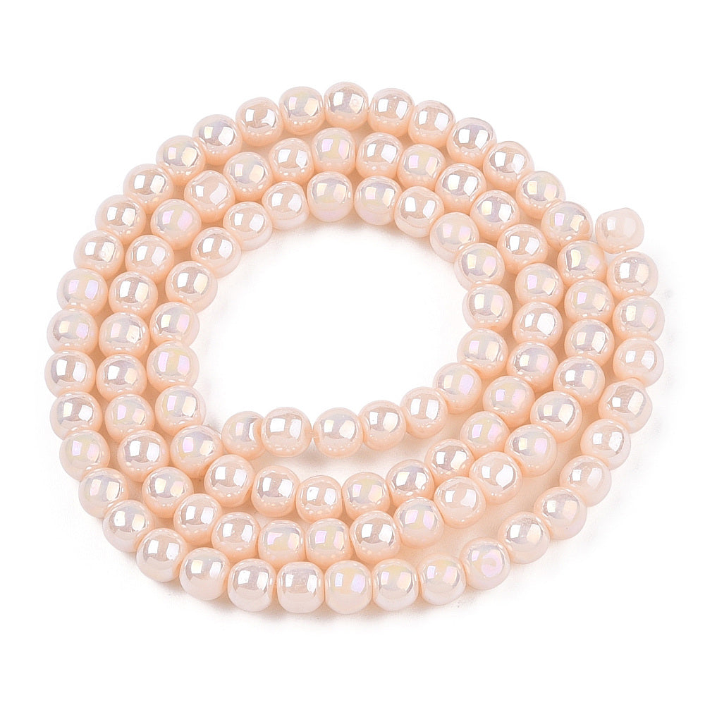 Peach Puff Ab Electroplate Opaque Glass - Round - 4 - 4.5mm - Appx 97 Per Strand