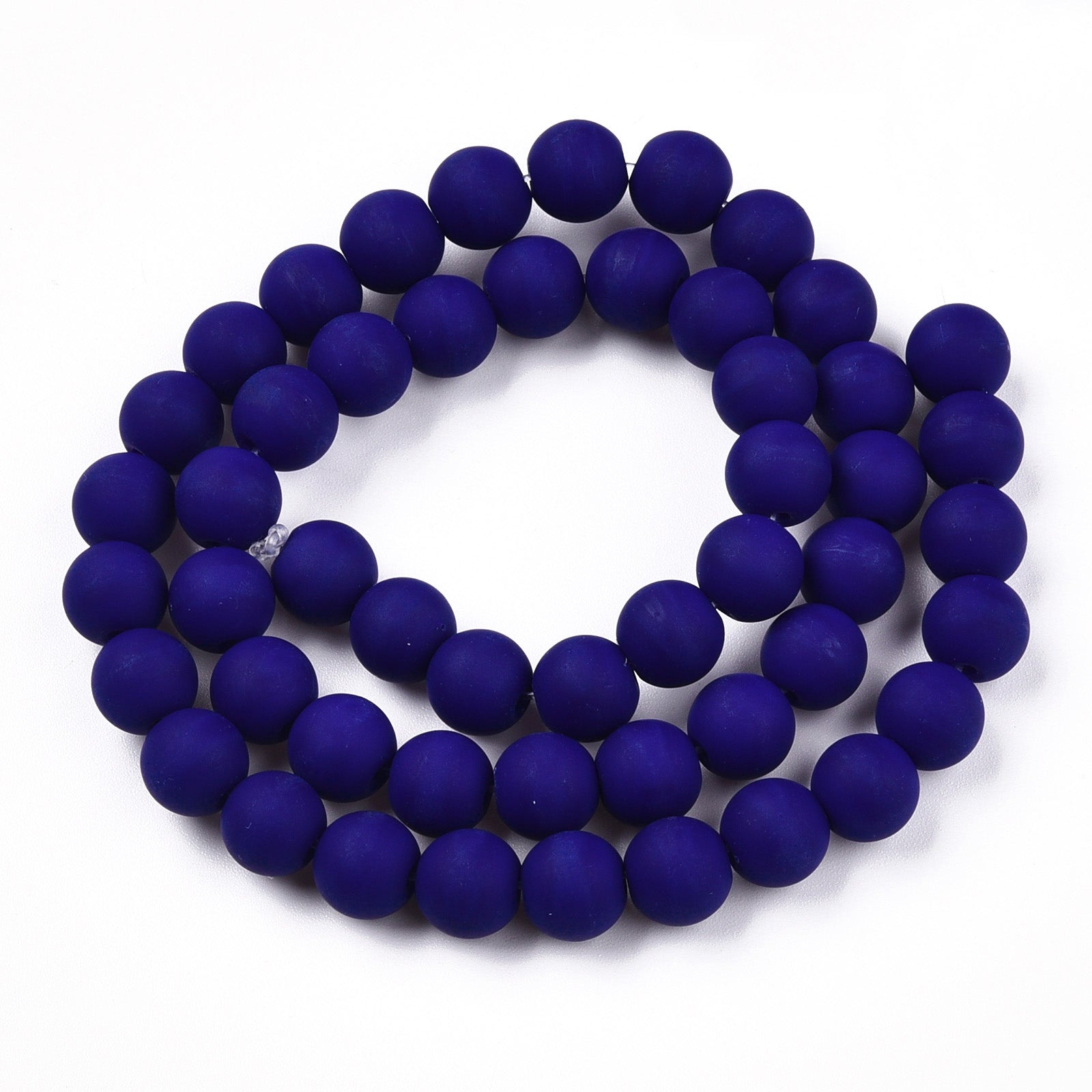 Dark Blue Opaque Frosted Glass Beads - Round - 8-8.5mm - Appx 51 per strand