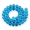 Deep Sky Blue Transparent Glass Bead - Round - 9.5-10mm - Appx 40 per strand