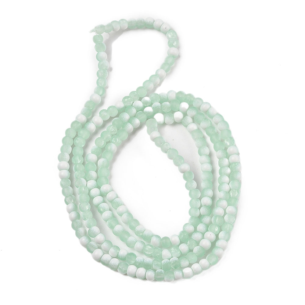 Aquamarine Frosted Crackle Glass Beads - Rondelle - 4.5x3.5mm - Appx 222 per strand
