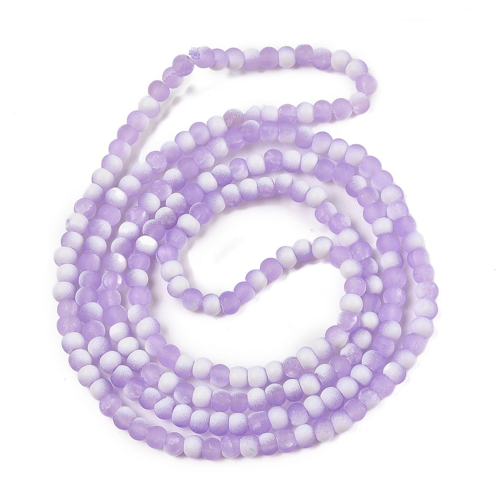 Lilac Frosted Crackle Glass Beads - Rondelle - 4.5x3.5mm - Appx 222 per strand