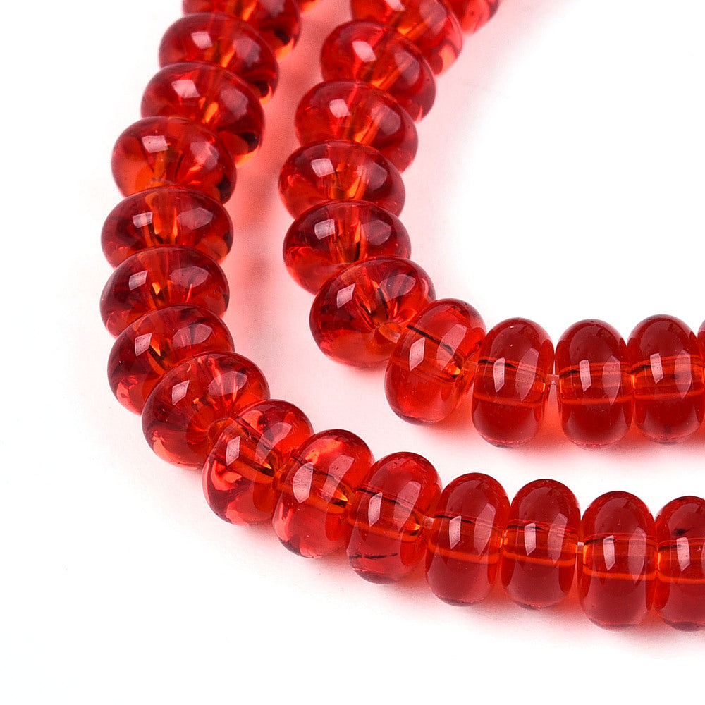 Crimson Transparent Glass Beads  - Rondelle - 6-6.5x3mm - Appx 103 per strand