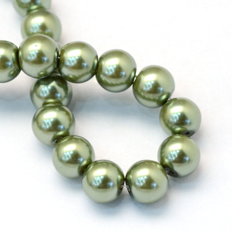 Olive Drab Glass Pearl - Round - 8mm - 25 per bag