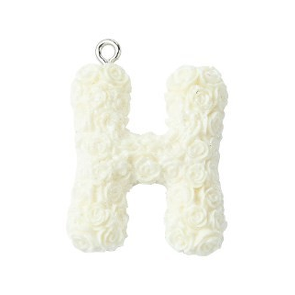 Rose Letter Opaque Resin Pendant with Platinum Tone Iron Loop - 30-34x10-33x6-8mm