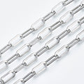 Tarnish Resistant 304 Stainless Steel Paperclip Chain - Unwelded - Flat Oval - 14x6x1.2mm - 1 meter per bag