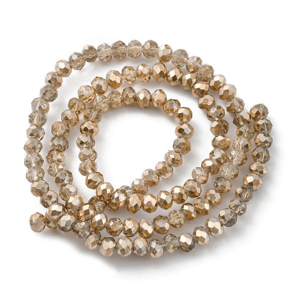 Tan Transparent Painted Glass Beads - Faceted Rondelle - 4x3mm - Appx 125 per strand
