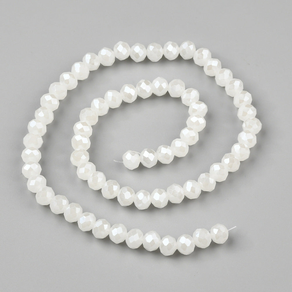 Creamy White Pearl Luster Plated Electroplate Glass Beads - Faceted Rondelle - 4x3mm - Appx 113 per strand