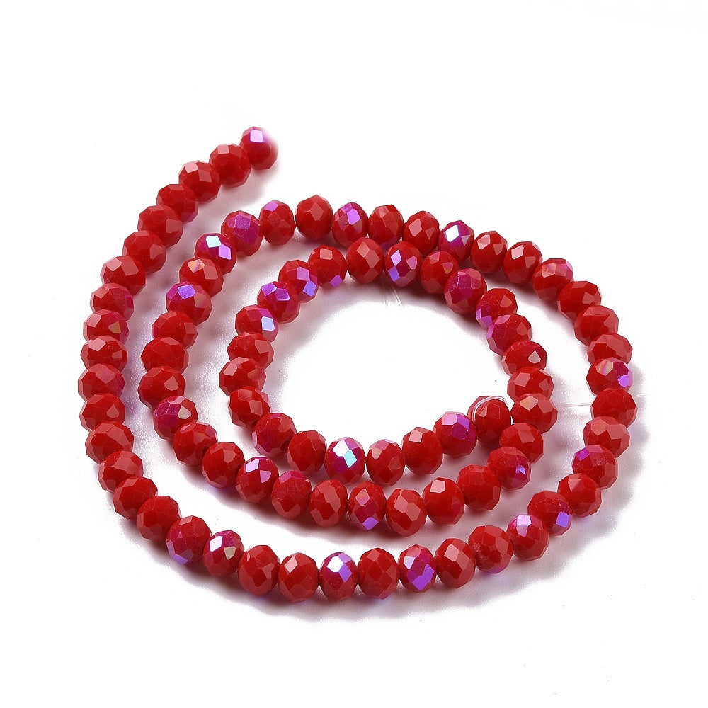 Dark Red Half Rainbow Plated Electroplate Opaque Glass Beads - Faceted Rondelle - 6x5mm - Appx 80 per strand