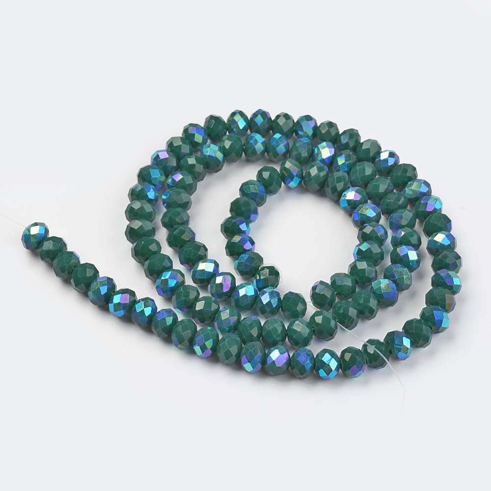 Teal Half Rainbow Plated Electroplate Opaque Glass Beads - Faceted Rondelle- 6x5mm- Appx about 80 per strand