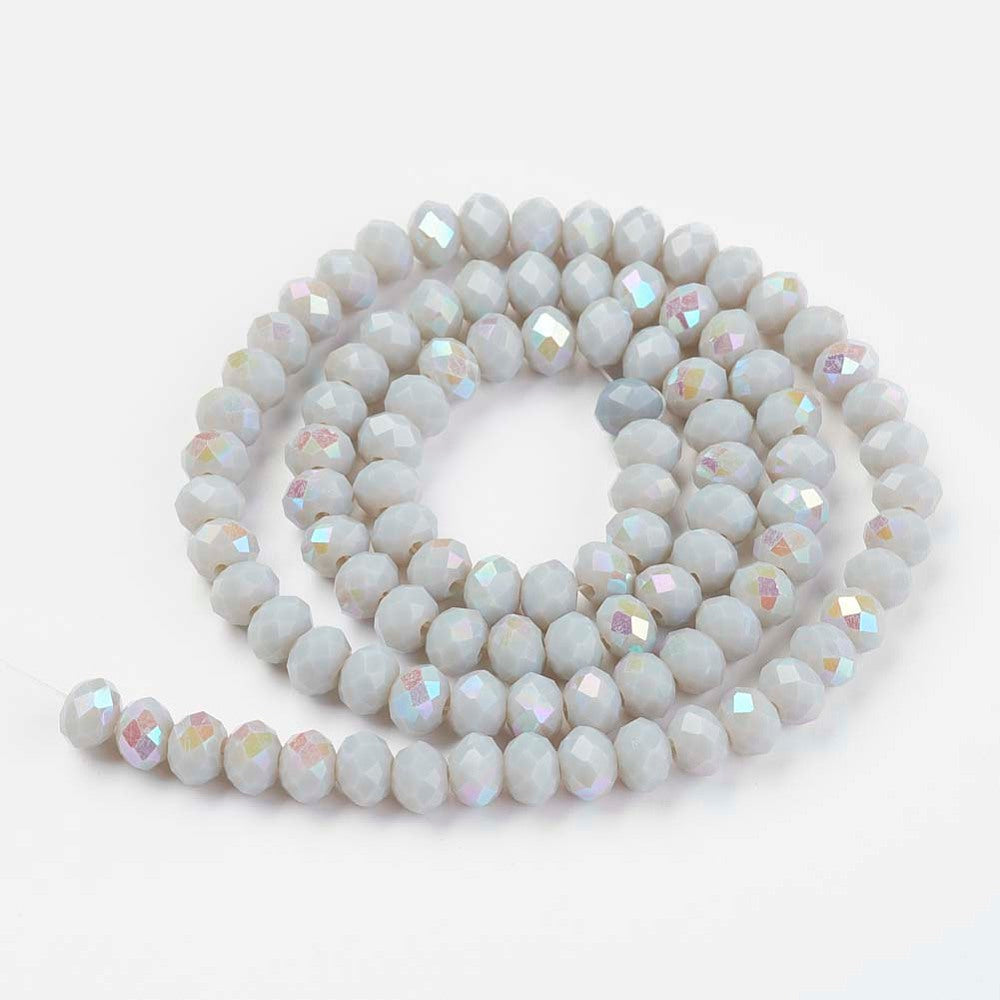 Light Grey Half Rainbow Plated Electroplate Opaque Color Glass - Faceted Rondelle - 6x5mm - Appx  83 per strand
