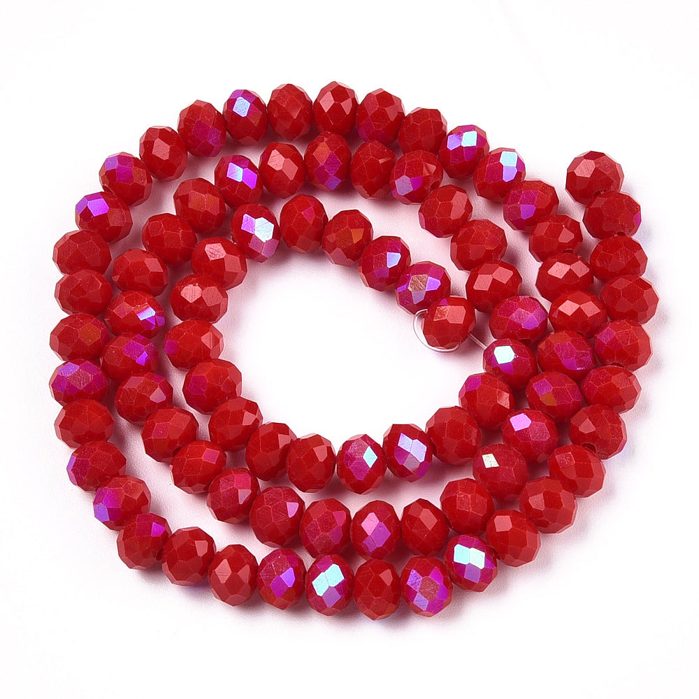 FireBrick Half Rainbow Plated Electroplate Opaque Glass Beads - Faceted Rondelle - 6x5mm -Appx 80 per strand