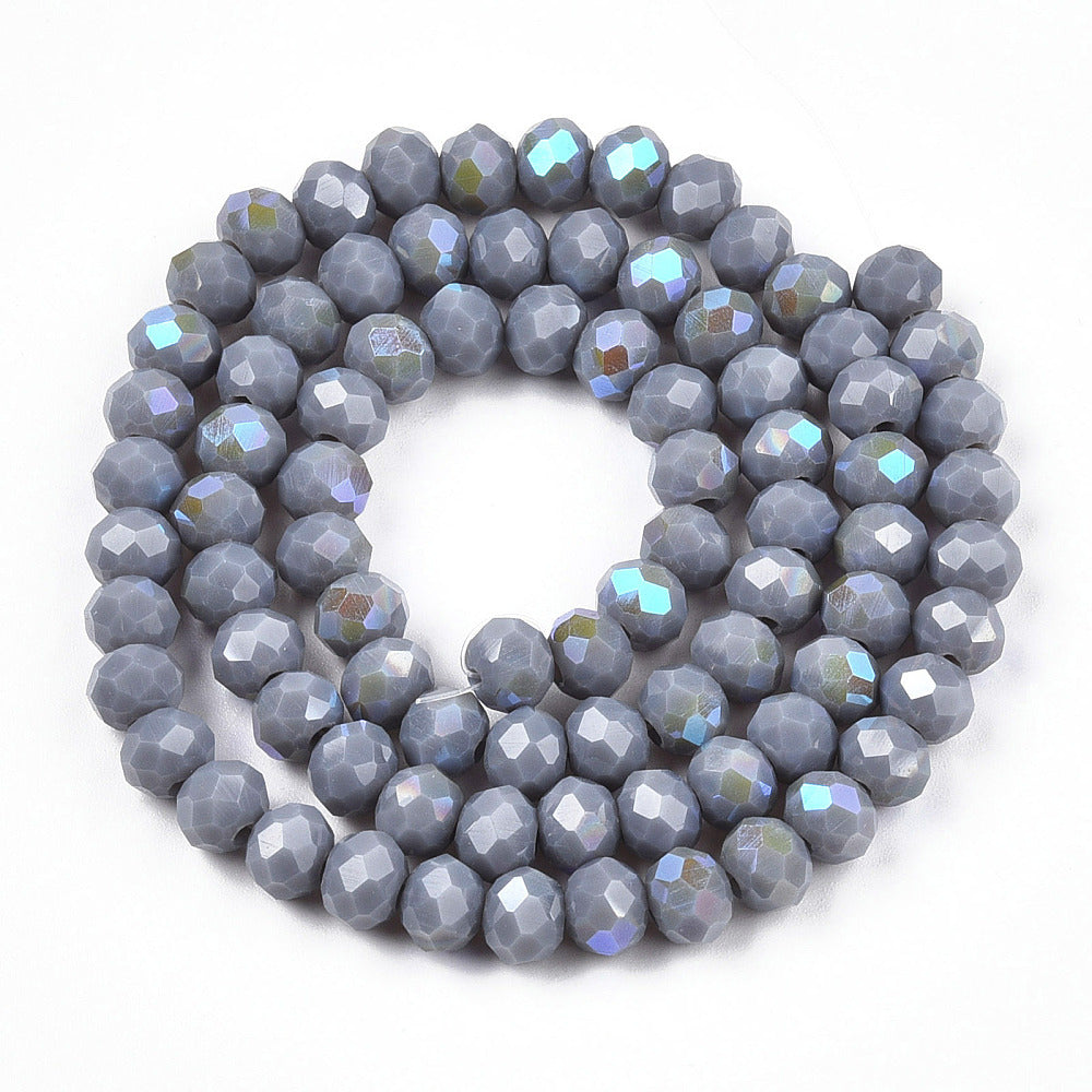 Light Grey Half Rainbow Plated Electroplate Opaque Glass Beads - Faceted Rondelle - 6x5mm - Appx 80 per strand