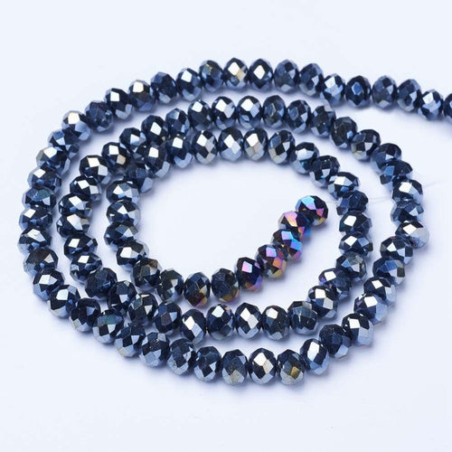 Black AB Opaque Electroplate Glass Beads - Faceted Rondelle - 8x6mm - Appx  63 per strand