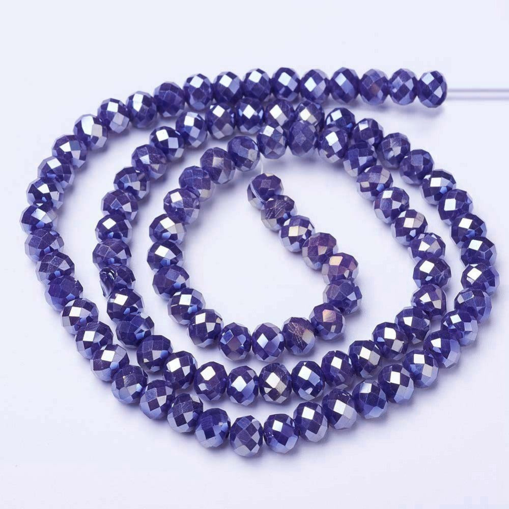 Mauve AB Electroplate Opaque Glass Beads - Faceted Rondelle - 8x6mm - Appx 63 per strand