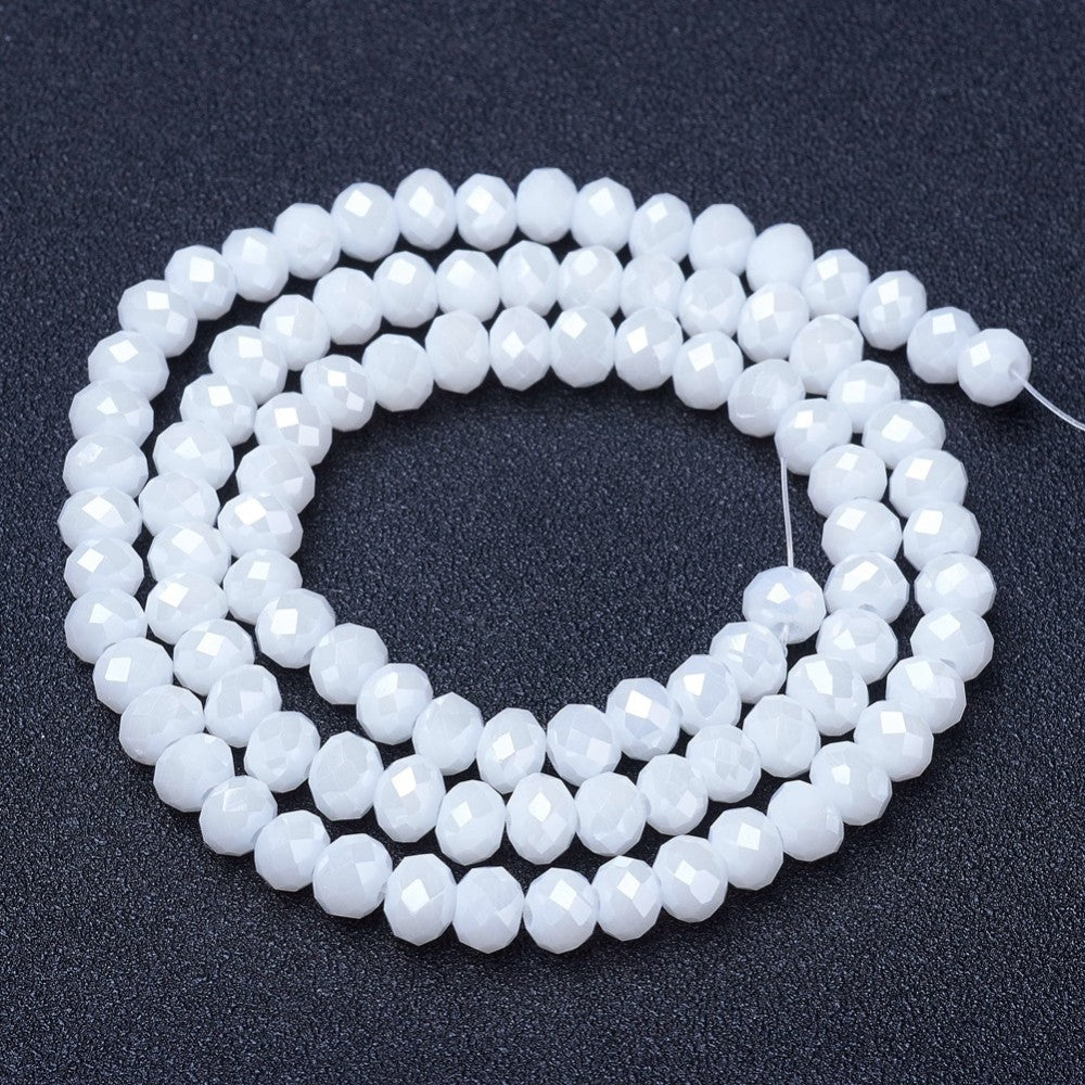 White AB Electroplate Opaque Glass Beads - Faceted Rondelle - 8x6mm - 40 per bag