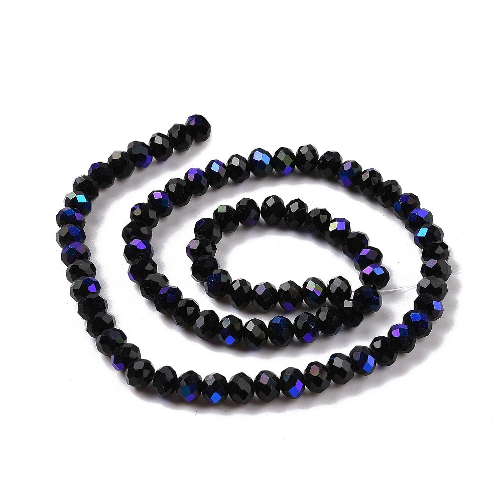 Black Half Rainbow Plated Electroplate Opaque Glass Beads - Faceted Rondelle - 8x6mm - Appx 63 per strand