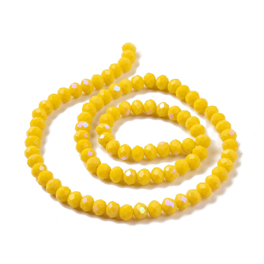 Yellow Half Rainbow Plate Electroplate Opaque Glass - Faceted Rondelle - 8x6mm - Appx 63 per strand