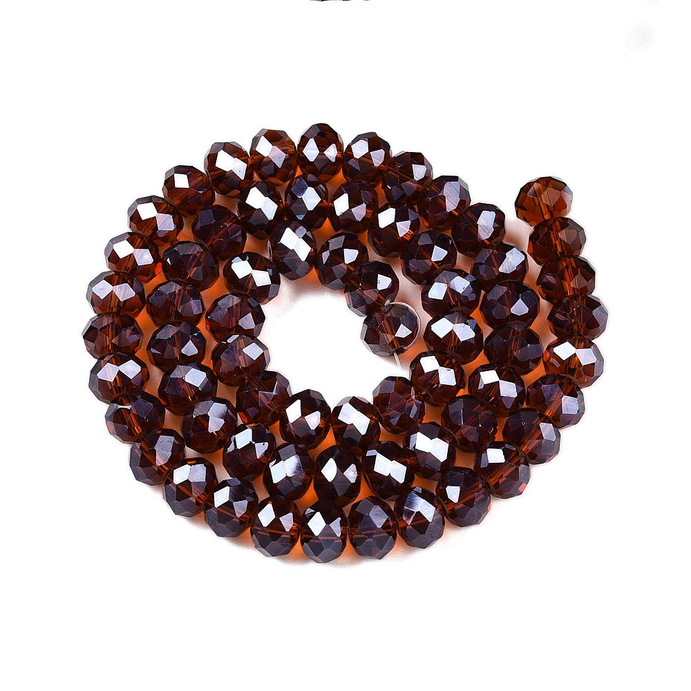 Coconut Brown Pearl Luster Plated Electroplate Glass Beads - Faceted Rondelle - 10x8mm - Appx  60 per strand
