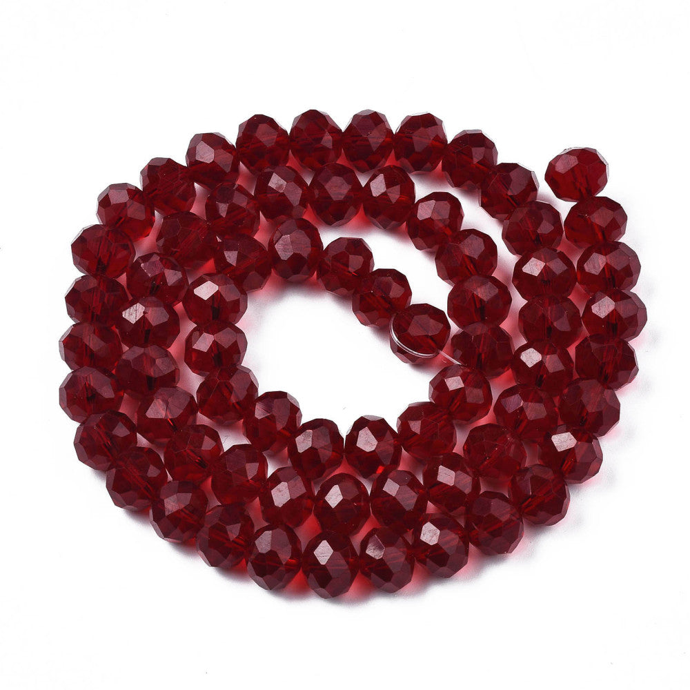 Dark Red Glass Beads - Faceted Rondelle - 10x8mm - Appx 63 per strand