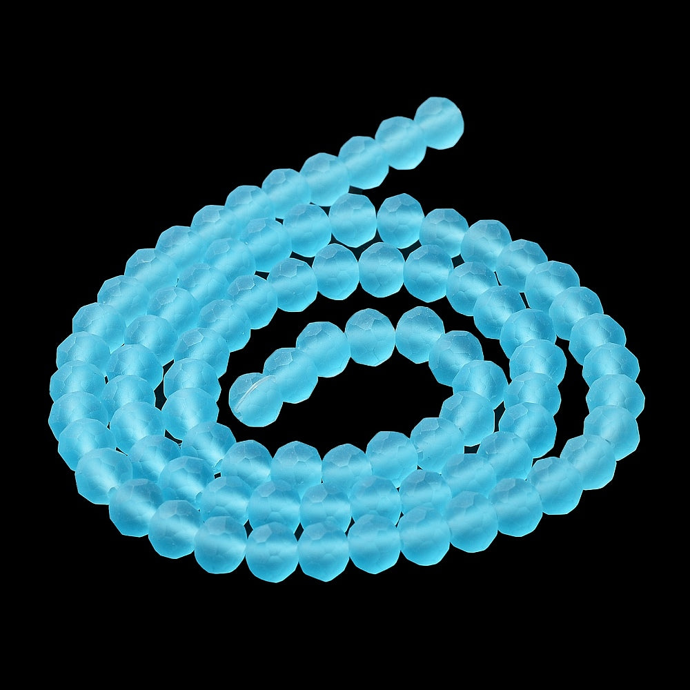 Sky Blue Transparent Frosted Glass Beads - Faceted Rondelle - 4mm - Appx 113 per strand