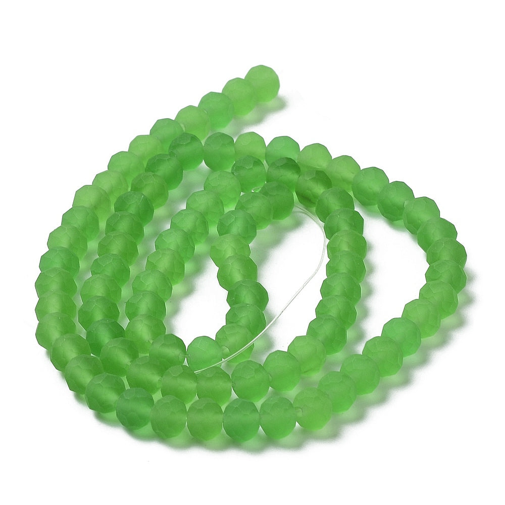 Lime Green Transparent Frosted Glass Beads - Faceted Rondelle - 4mm - Appx 113 per strand