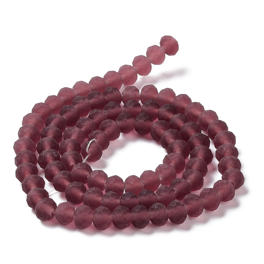 Indian Red Transparent Frosted Glass Beads - Faceted Rondelle - 4mm - Appx 113 per strand