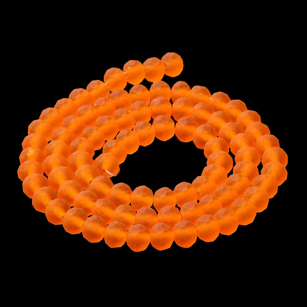 Dark Orange Transparent Frosted Glass Beads - Faceted Rondelle - 4mm - Appx 113 per strand